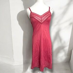 Vintage rose blush Elegant Pink Lace Trim Slip Dress 34 fairy coquette dreamy
